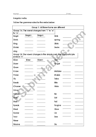 English Worksheets Irregular Verb Chart