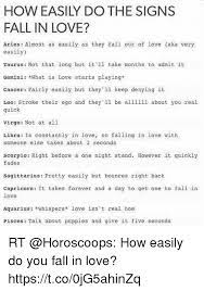 Being in a relationship with a cancerean it is easy to fall in love with this devoted, affectionate, loyal and protective sign. How Easily Do The Signs Fall In Love Aries Almost As Easily As They Fall Out Of Love Aka Very Easily Taurus Not That Long But It 1l Take Months To Admit