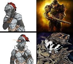 Goblin Slayer Doom slayer is eternal rage and too angry to die. goblin slayer