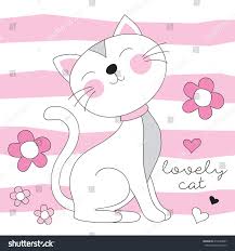 Cute White Cat Vector Illustration Cizim Kedi