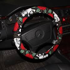 Black And White Steering Wheel Cover Skulls Steering Wheel Cover Roses And Skulls Wheel Cover Black And White Red Steering Wheel Cover Car Bling Jeep Accessories