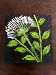 Abstract Acrylic Canvas Painting Black And White Hand Painted Mini Canvas Magnet Of Abstract White Flower On Black Background Size 3x3 On Ets Black Canvas Paintings Mini Canvas Art Black Background Painting