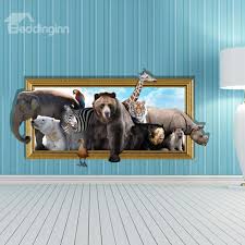 3d Decals Of Animals Bursting Through The Wall Wall Stickers World Wall Decor Stickers Wall Stickers