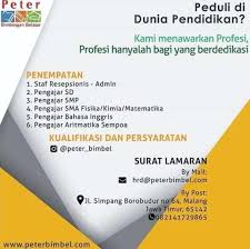 Kegiatan melayani sekolah dalam penyelenggaraan pendidikan komputer dimulai sejak februari 1988… Lowongan Kerja Admin Resepsionis Dan Guru Di Peter Bimbel Atmago
