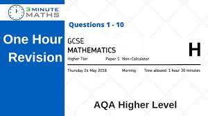 Aqa Gcse Higher Maths Paper 1 June 2018 Questions 1 10 Youtube