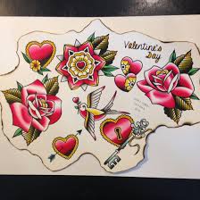 Valentines Flash Sheet Water Colour And Ink By Chris Jones Melbourne Australia Tattoo Flash Sheet Flower Art Neo Traditional Tattoo