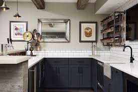 Oozing utmost luxury in a space, iron ore is a shade lighter than sherwin williams tricorn black, caviar, black magic, and inkwell. 75 Beautiful Transitional Home Bar With Quartzite Countertops Pictures Ideas March 2021 Houzz