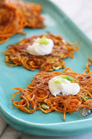 Spiralized Sweet Potato Latkes Recipe Spiral Vegetable Recipes Sweet Potato Latkes Spiralized Sweet Potato