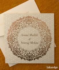 Floral Wheel Screen Printed On This Beautiful Folded Invitatio Indian Wedding Invitation Card Design Indian Wedding Invitation Cards Wedding Card Design Indian