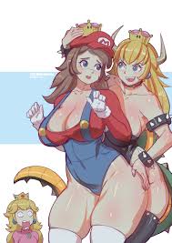 princess peach, mario, and bowsette (mario and 1 more) drawn by bokuman |  Danbooru