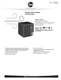 Rheem Value Series Single Stage Specification Sheet