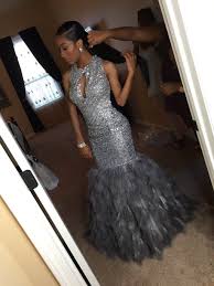 Black And Silver Formal Dresses Grey Fur Sparkles Prom Girl Dresses Black Girl Prom Dresses Prom Dresses