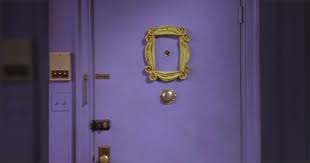 Friends Peephole Frame Replica Will be smaller if stitched on higher count aida cloth): friends peephole frame replica