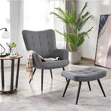 Smilemart Modern Accent Chair And Ottoman Set Contemporary Upholstered Lounge Chair Biscuit Tufting For Bedroom Living Room Home Office Gray Fabric Walmart C Chair And Ottoman Set Living Room Chairs Modern