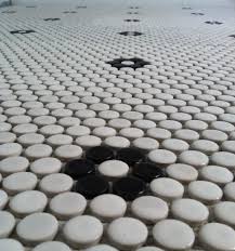 Black And White Penny Tile Floor Bathroom Penny Mosaic Flower Pttern Penny Tile Penny Tile Floors White Mosaic Tiles