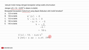 Pembahasan soal ujian nasional (un) sma bidang studi matematika ipa tentang aplikasi turunan dalam pemecahan masalah yang berkaitan dengan maksimum dan minimum. Aplikasi Turunan Kecepatan Maksimum Mobil Fazanugas Youtube