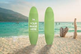 Display Your Own Custom Surfboard Design With This Mockup Template Featuring 2 Surfboards On A Beautiful Sunset Be Surfboard Design Custom Surfboards Surfboard