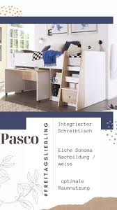 Pasco Hochbett Mit Schreibtisch Eiche Sonomafarbig Weiss In 2020 Hochbett Mit Schreibtisch Integrierter Schreibtisch Wohnen