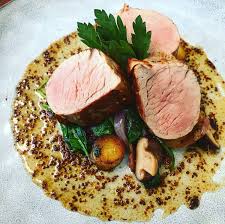 Cut slits about an inch or so long and a half inch or so deep all over the top of the roast. Simple Pork Tenderloin With Sauteed Vegetables And Delicious Honey Mustard Sauce Fancy Dinner Recipes Dinner Party Food Fancy Dinner Party Main Course