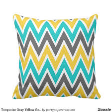 Turquoise Gray Yellow Gold Chevron Throw Pillow Zazzle Com Chevron Throw Pillows Grey Yellow Throw Pillows