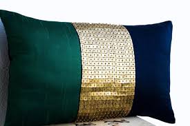 Beaded Throw Pillow Cover Emerald Green Navy Blue Gold Color Block Silk Sequin Beads Cushion Bead Beaded Throw Pillows White Decorative Pillows Beaded Pillow