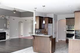 kitchen and living area (stacked stone