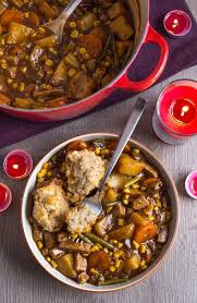 Vegetarian Beef Stew With Easy Suet Dumplings Easy Cheesy Vegetarian Vegetarian Beef Stew Veggie Recipes Vegetarian Recipes