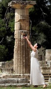 Olympin Flame Ceremony Ancient Olympia Peloponnese Greece Olympic Flame Ancient Olympia Greece