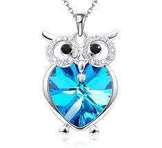 Owl Of Minerva Blue Heart Pendant Necklaces With Swarovski Crystal Women Jewellery Birthday G Birthday Jewelry Gift Womens Jewelry Necklace Anniversary Jewelry