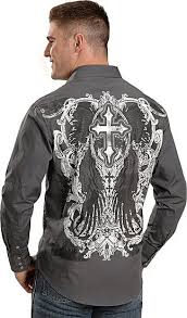 Rock Roll Cowboy Men S Cross Rhinestone Shirt Affliction Clothing Casual Shirts For Men Mens Casual Outfits