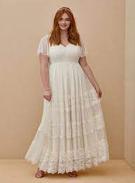 Plus size beach wedding dresses lace bridal gown white ivory sleeveless custom. Plus Size Ivory Lace A Line Boho Wedding Dress Torrid