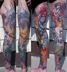 Marvel Comics Leg Sleeve Tattoo Comic Collaboration Tattoo Picture Tatuagens Literarias Tatuagem Marvel Tatoo