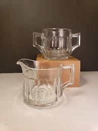 Vintage 1920's "Diamond H" mark Heisey Clear Glass Sugar & Creamer Set