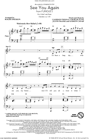 Puth See You Again Feat Charlie Puth Arr Roger Emerson Sheet Music For Choir 2 Part