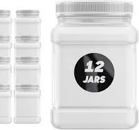 Plastic Jars 32 Fluid Ounce Square Pinch Handle (12 Pack) Clear PET Plastic  Containers With White Ribbed Lids