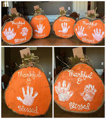 Handprint Pumpkins Slice Wood Handprint Wood Slice Pumpkins Cute Thanksgiving Fall Craf Thanksgiving Crafts For Kids Fall Crafts For Kids Thankful Crafts