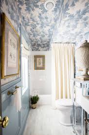 A Bathroom Full Of Character And Detail Love The Wallpapered Ceiling And High Gloss Painted Wa Small Bathroom Wallpaper Wallpaper Ceiling Small Bathroom Decor