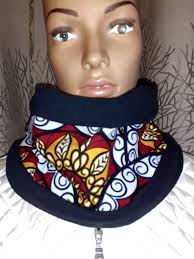 FAST SHIPPING Snood Neck Warmer Scarf Dark Blue Fleece and Wax African  Style Arabesque Rosette
