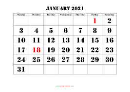 Ideal for use as a work calendar, church calendar, planner, scheduling. January 2021 Printable Calendar Free Download Monthly Calendar Templates