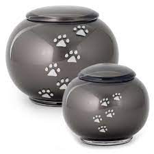 It opens/closes via the top lid. Glossop Glass Pet Ashes Urn Grey Granite Urn D For Dog