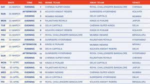 Ipl 2019 Schedule Chennai Vs Bangalore Csk Vs Rcb Dream11
