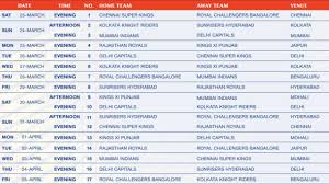 Ipl 2019 Schedule Chennai Vs Bangalore Csk Vs Rcb Dream11