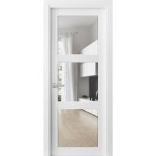 Solid French Door Clear Glass 3 Lites Lucia 2555 Matte White Single Regular Panel Frame Trims Handle Bathroom Bedroom Sturdy Doors