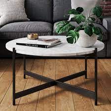 Black medium round wood coffee table. Nathan James Piper White Faux Marble Black Metal Frame Round Modern Living Room Coffee Table Walmart Com Walmart Com