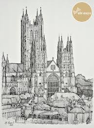 Canterbury Cathedral Catedral De Cantuaria Tecnica Bico De Pena S Papel C A Grain 180g M Tamanho 38x28cm Catedral De Cantuaria Canterbury Bico De Pena