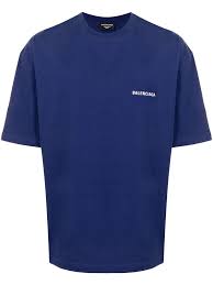 Shop at country attire russian federation. Balenciaga Copyright Logo Print Cotton T Shirt In Marine Blue Modesens