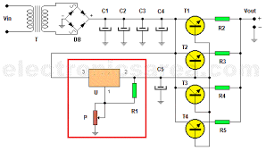 This 20 Amp Variable Power Supply Varies Its Output Voltage From 1 5 To 15 Volts And Is Based On The We Power Supply Circuit Electronic Schematics Power Supply