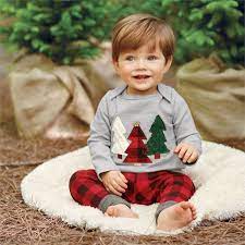 Kids Baby Boy Long Sleeve Christmas Clothes Set T Shirt Plaid Pants 2pcs Outfits Walmart Com