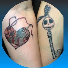Jack and Sally key and locket done by @oogie_tattoos ❤️ #inkeddisney