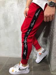 Black And Red Joggers Mens Jogger Sweatpants Side Stripes Red Black Vestuario Masculino Roupas Masculinas Camisetas Masculinas